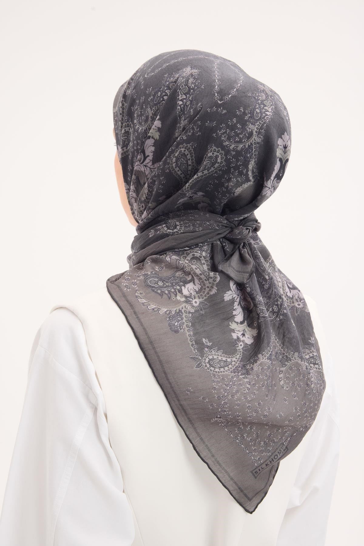 Tencel Monare Eşarp Şal Desen Koyu Yeşil 90x90