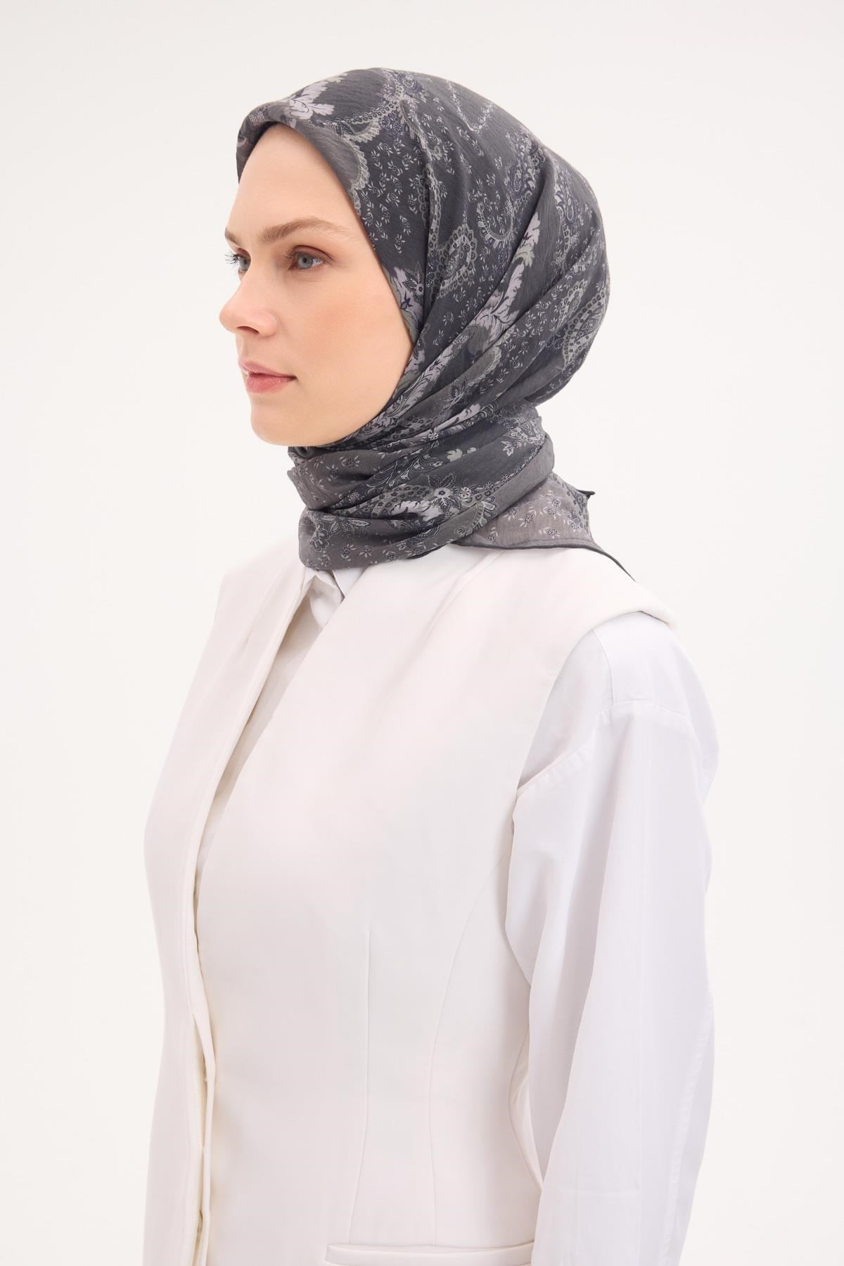 Tencel Monare Eşarp Şal Desen Koyu Yeşil 90x90