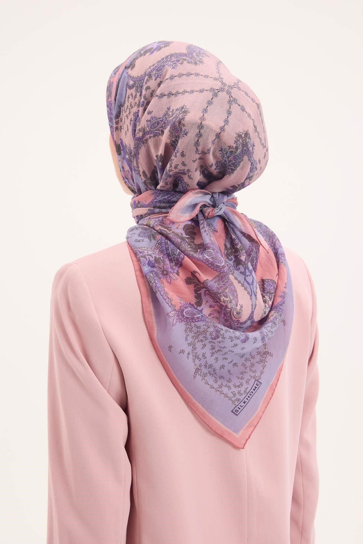 Tencel Monare Eşarp Şal Desen Lila 90x90