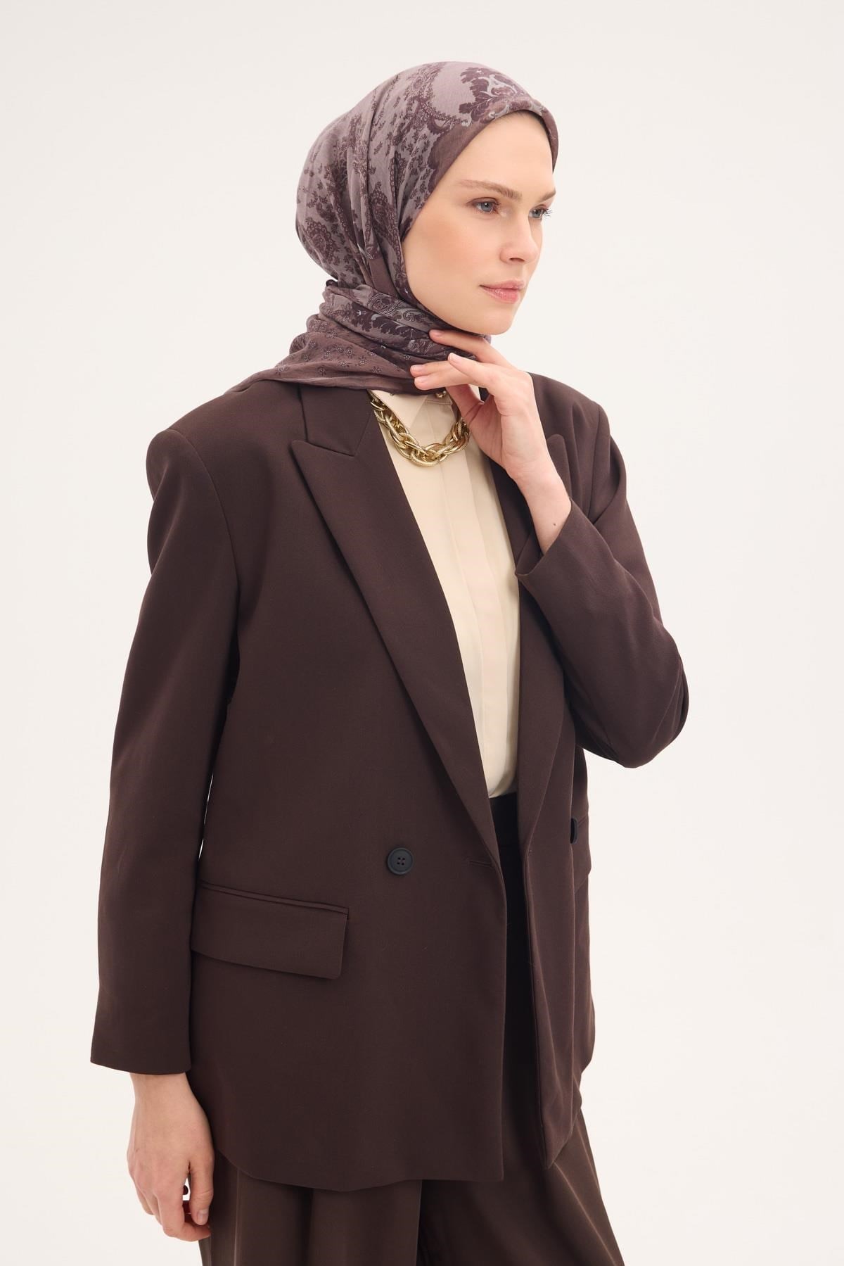 Tencel Monare Eşarp Şal Desen Mocha 90x90