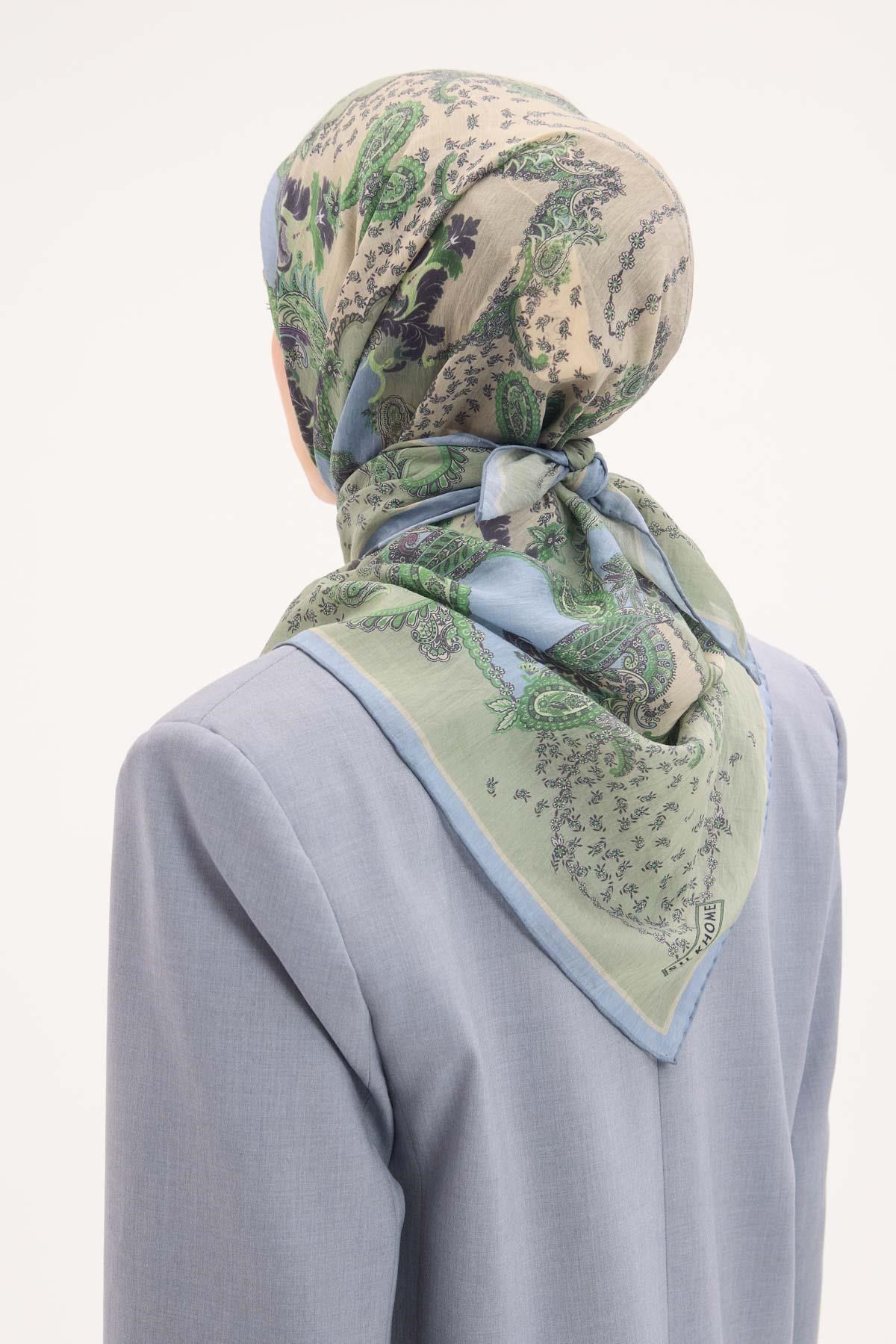 Tencel Monare Eşarp Şal Desen Pastel Yeşil 90x90