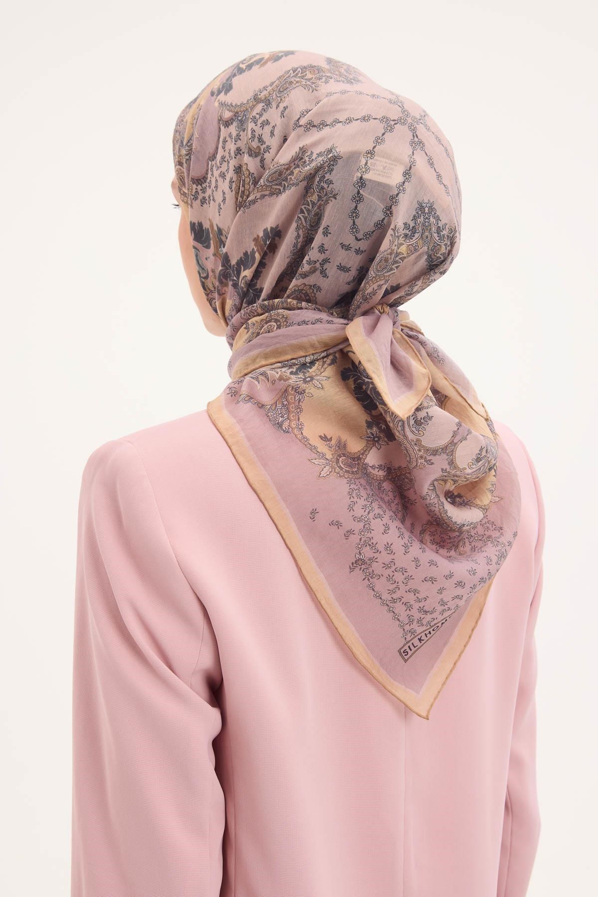 Tencel Monare Eşarp Şal Desen Soluk Lila 90x90