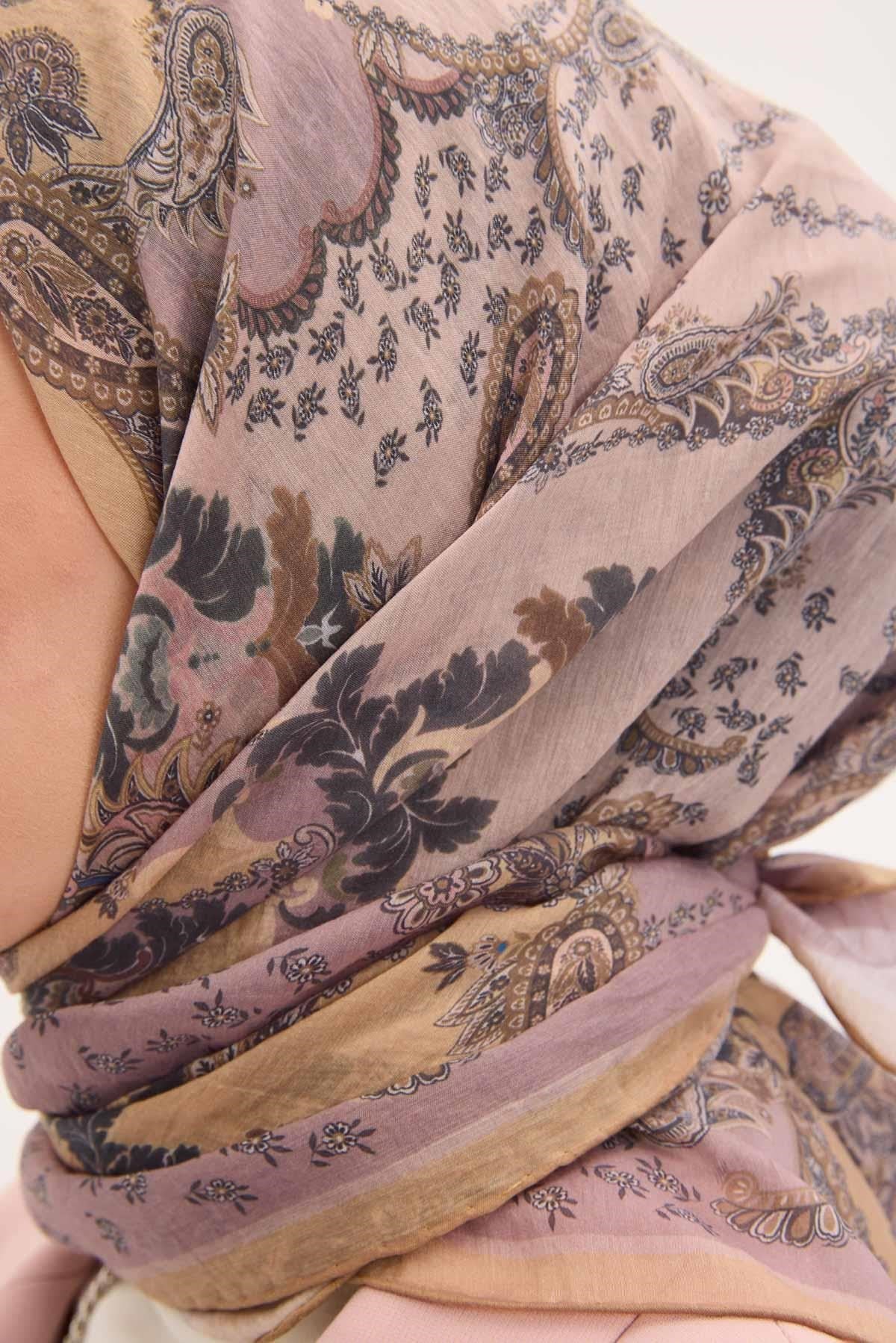 Tencel Monare Eşarp Şal Desen Soluk Lila 90x90