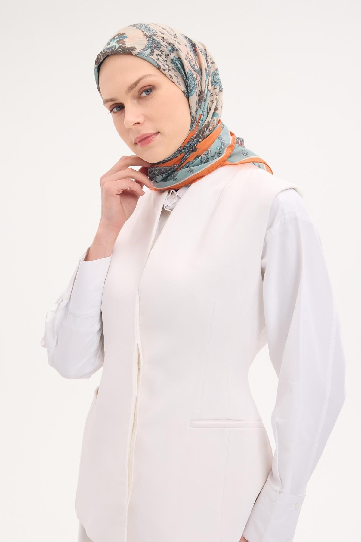 Tencel Monare Eşarp Şal Desen Turuncu 90x90