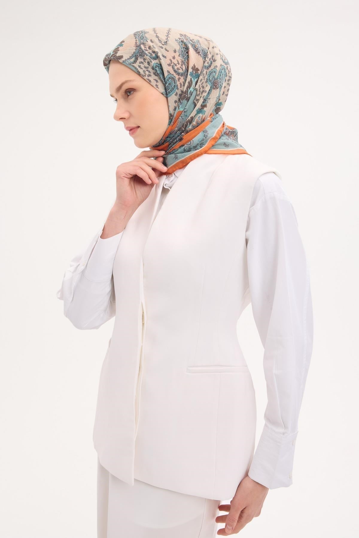 Tencel Monare Eşarp Şal Desen Turuncu 90x90