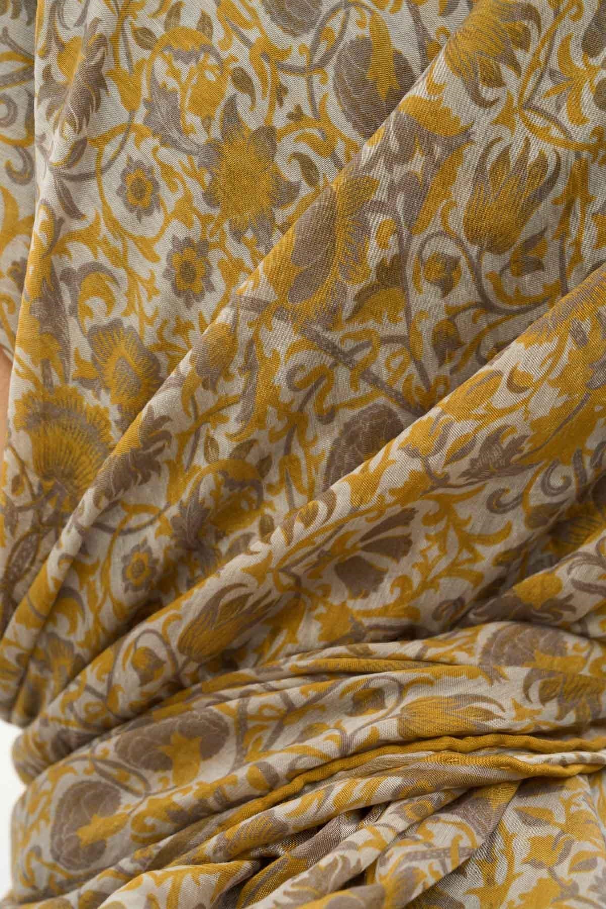 Tencel Monare Eşarp Saray Baharı Desen Gümüş 90X90