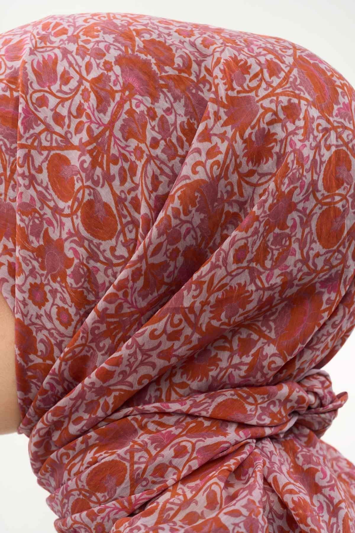Tencel Monare Eşarp Saray Baharı Desen Lila 90X90