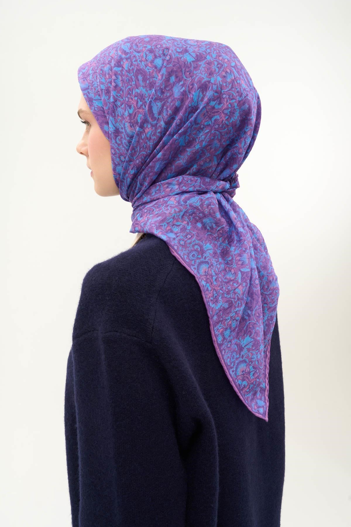 Tencel Monare Eşarp Saray Baharı Desen Mor 90X90