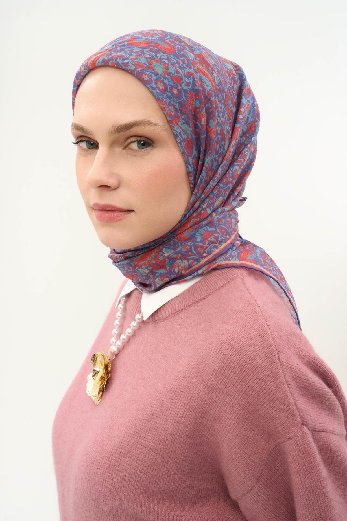 Tencel Monare Eşarp Saray Baharı Desen Morcivert 90X90