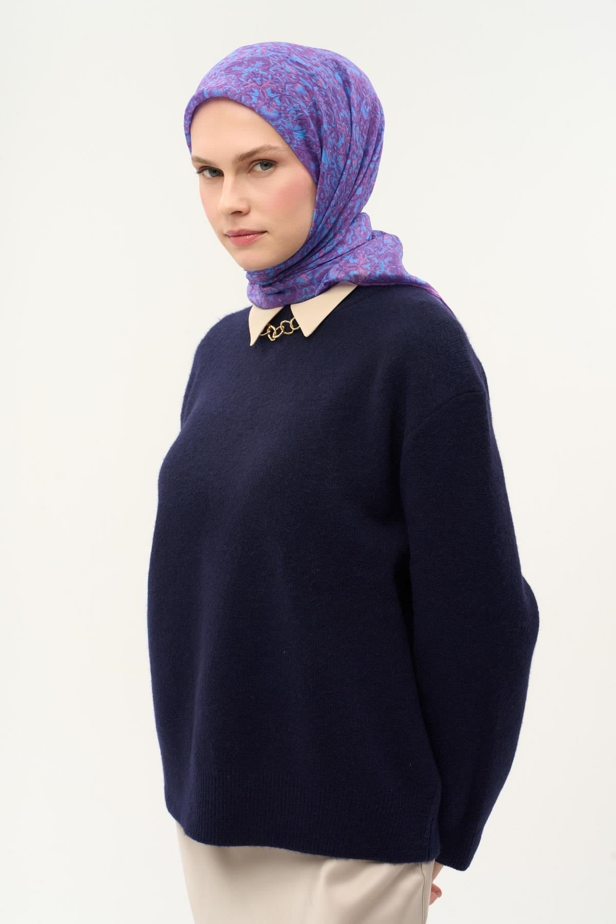 Tencel Monare Eşarp Saray Baharı Desen Mor 90X90