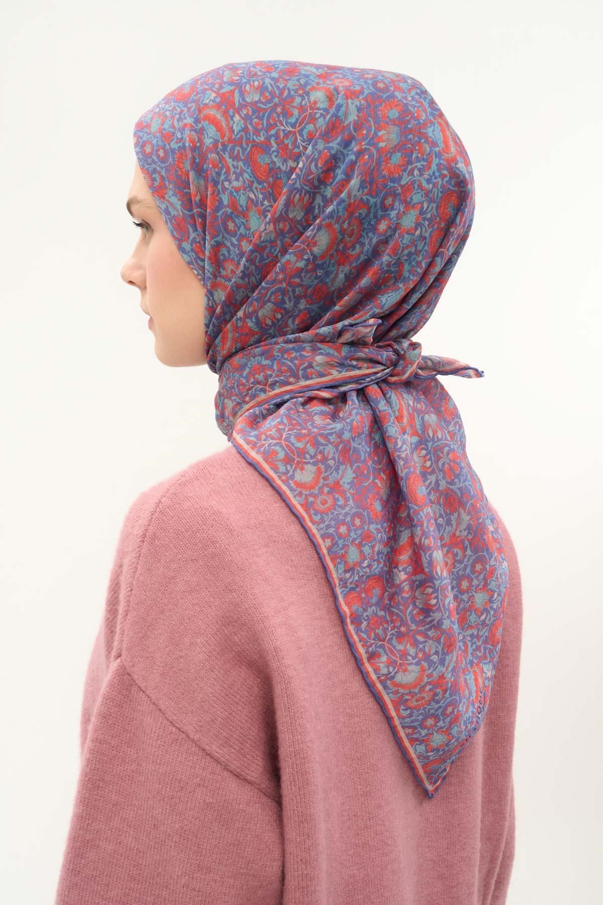 Tencel Monare Eşarp Saray Baharı Desen Morcivert 90X90