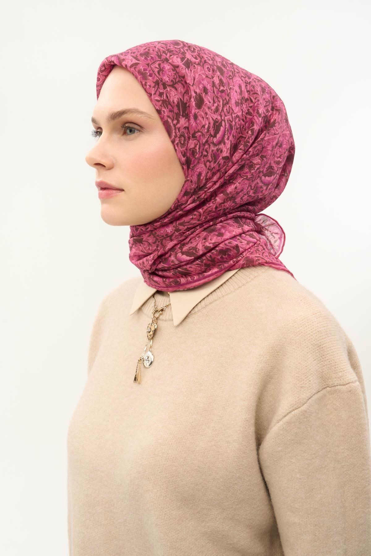 Tencel Monare Eşarp Saray Baharı Desen Pembe 90X90