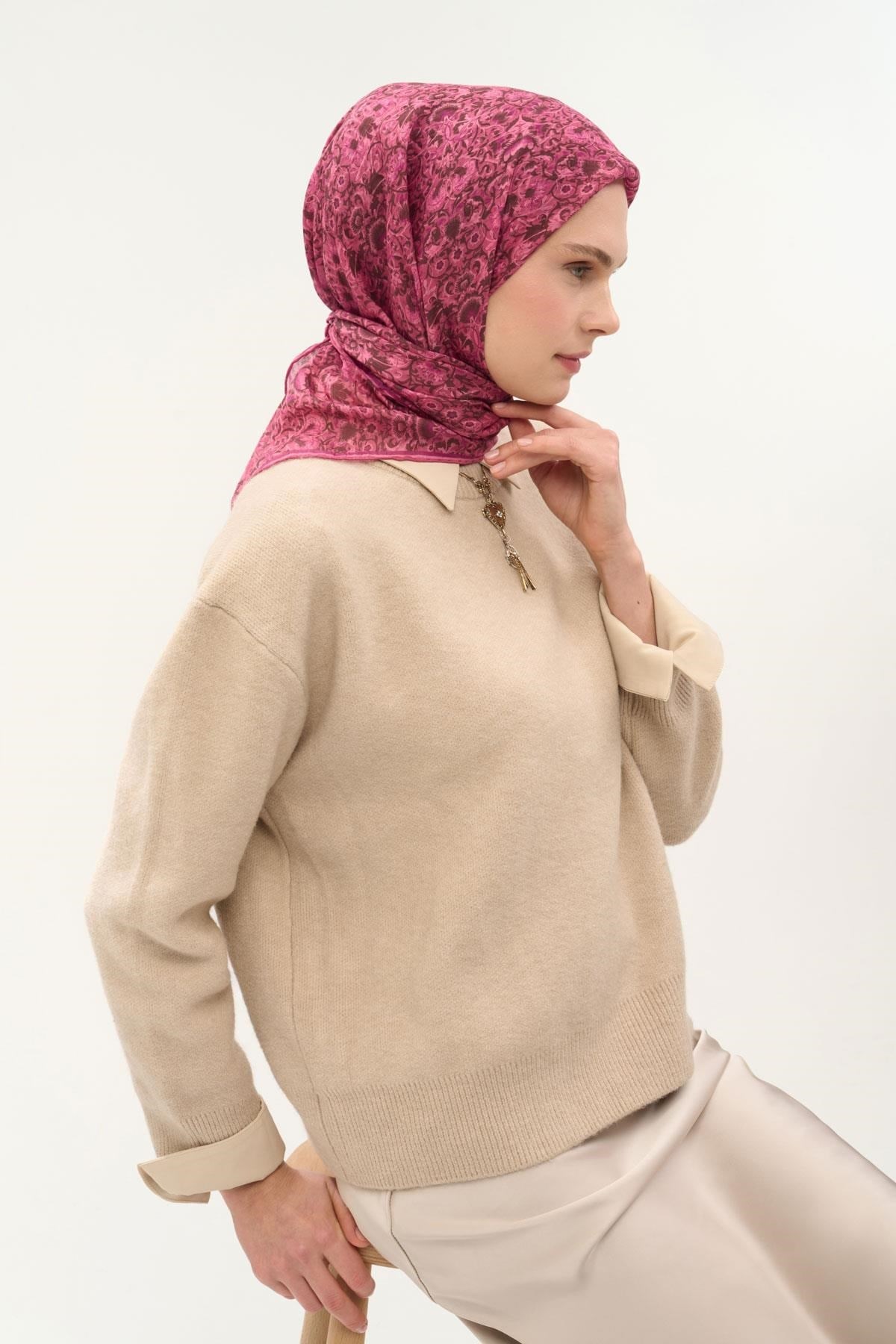 Tencel Monare Eşarp Saray Baharı Desen Pembe 90X90