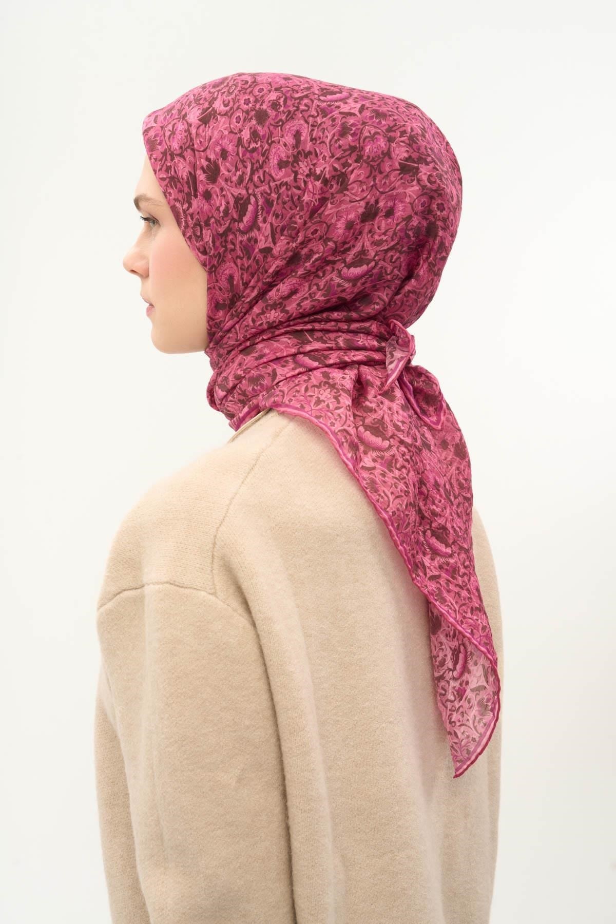 Tencel Monare Eşarp Saray Baharı Desen Pembe 90X90
