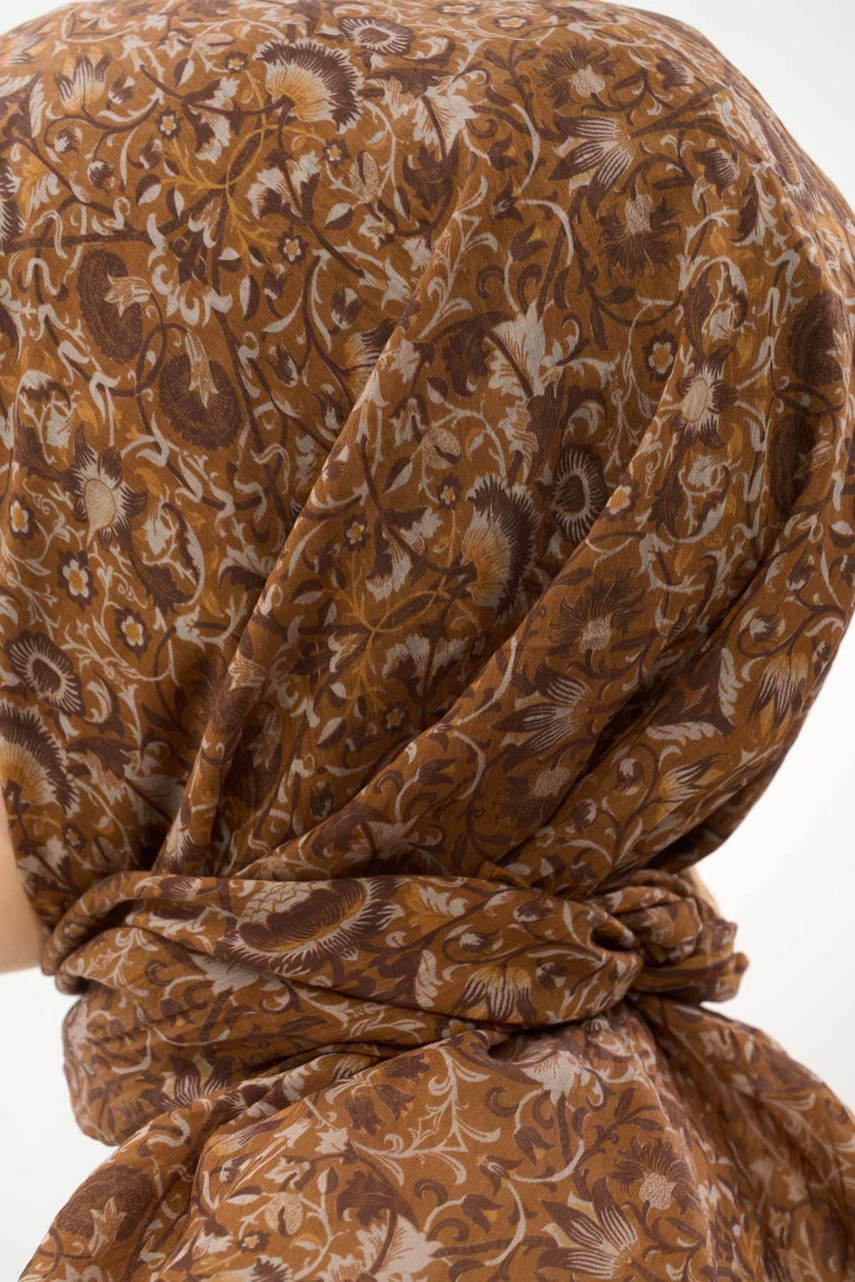 Tencel Monare Eşarp Saray Baharı Desen Taba 90X90
