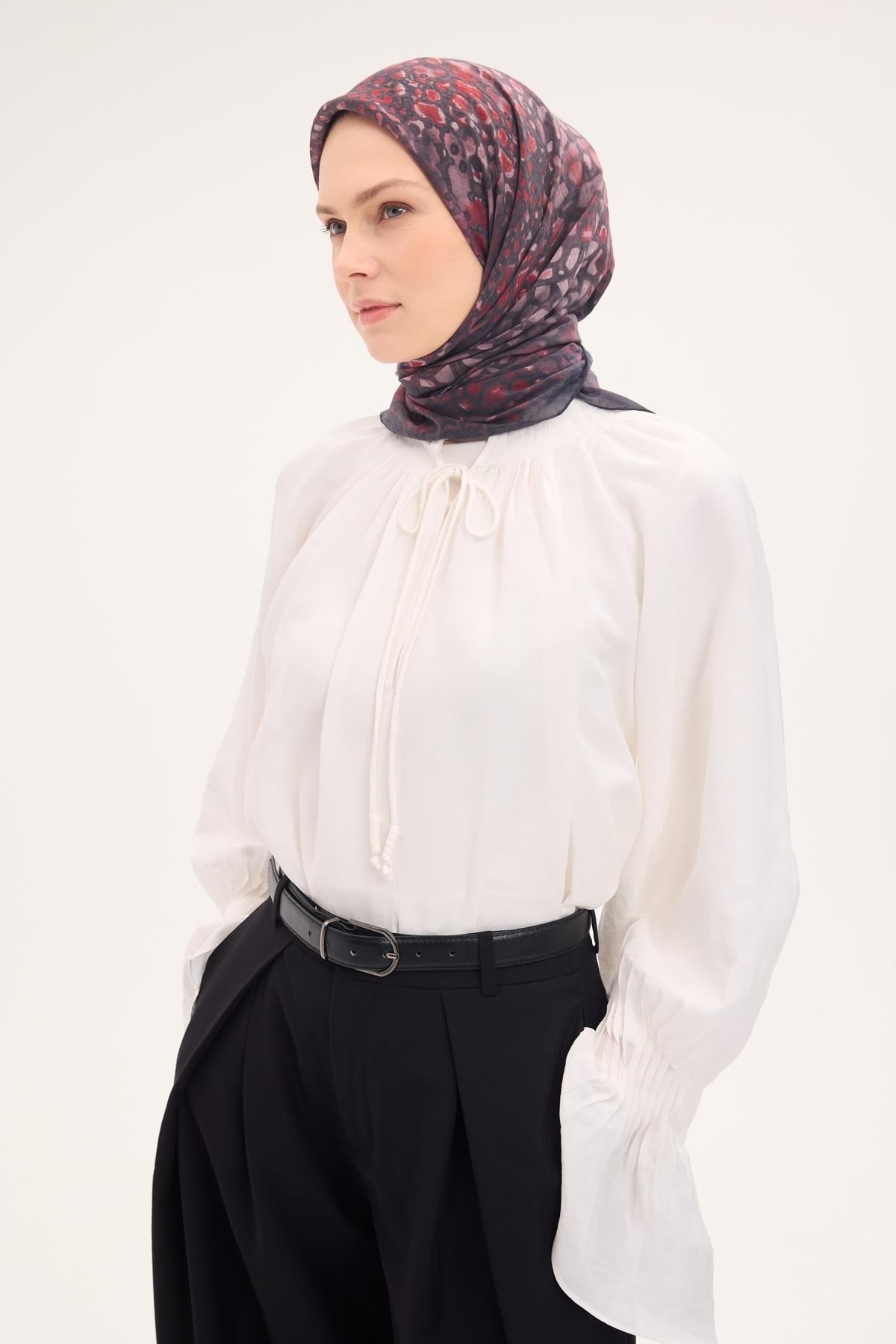 Tencel Monare Eşarp Taş Desen Antrasit 90x90