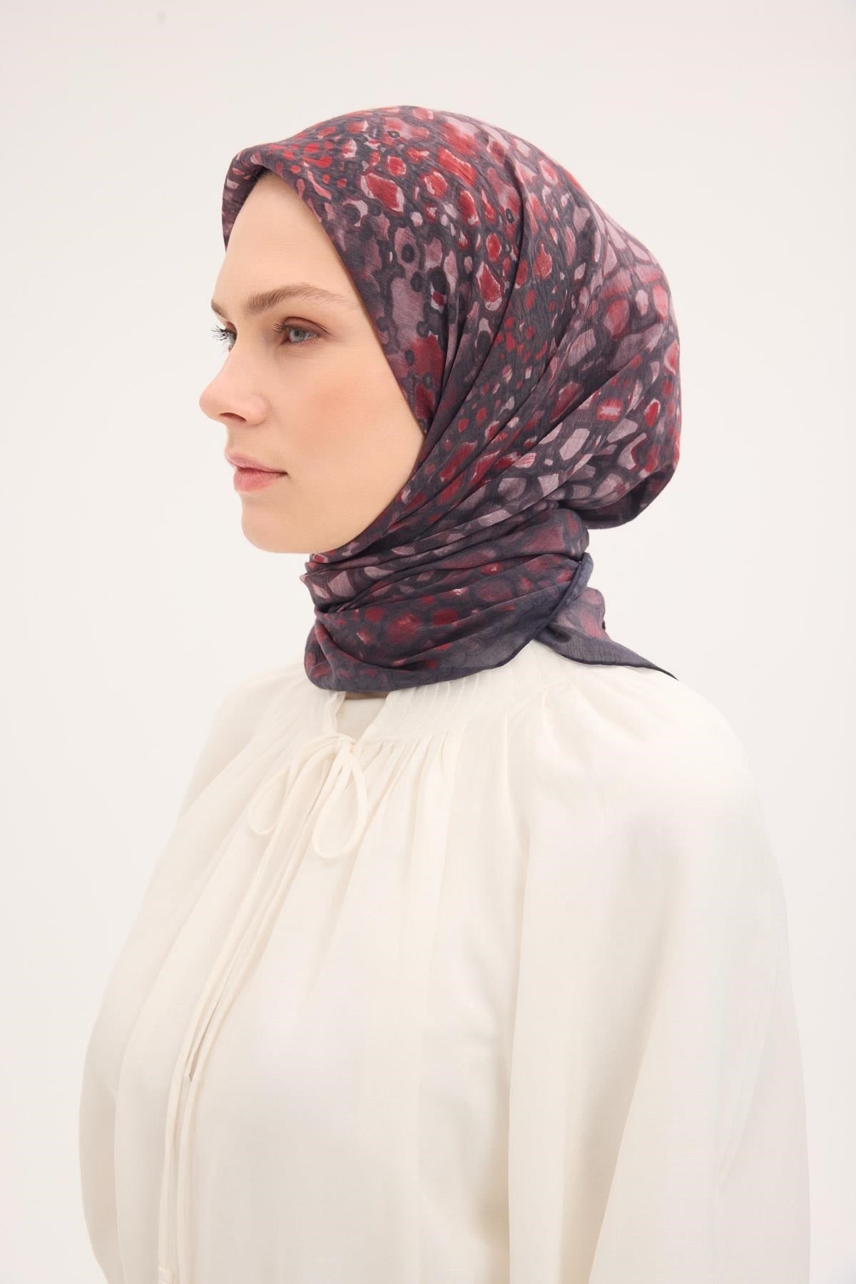 Tencel Monare Eşarp Taş Desen Antrasit 90x90