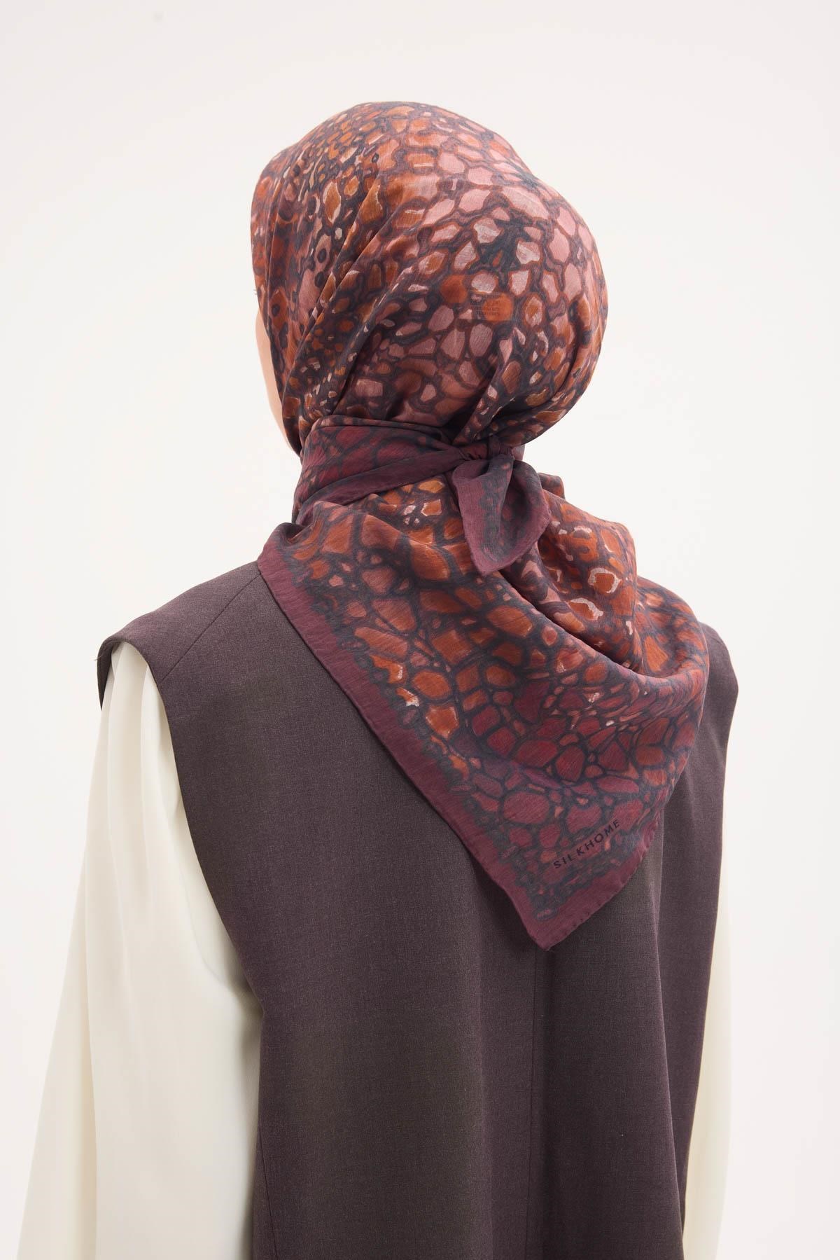Tencel Monare Eşarp Taş Desen Bordo 90x90