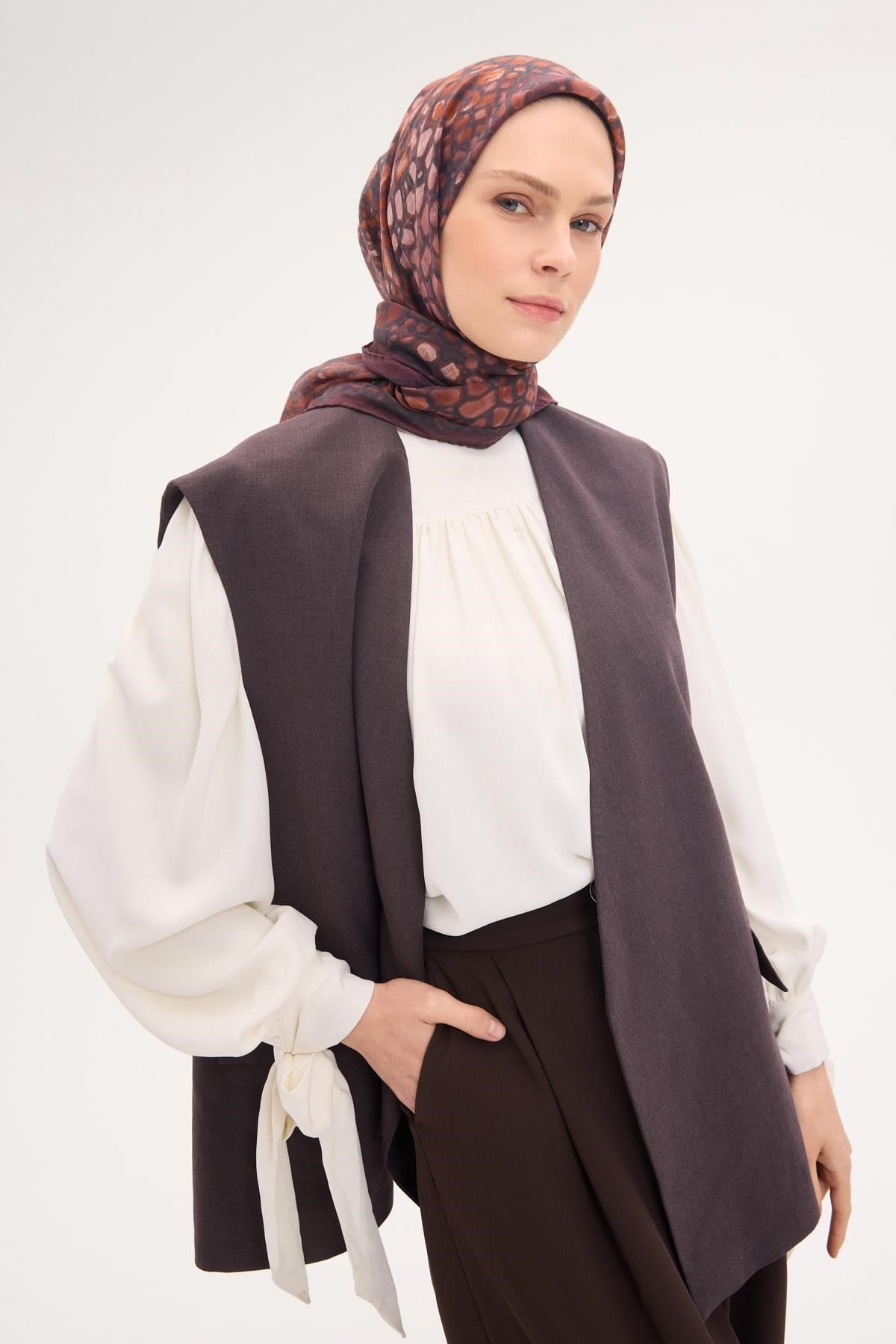 Tencel Monare Eşarp Taş Desen Bordo 90x90