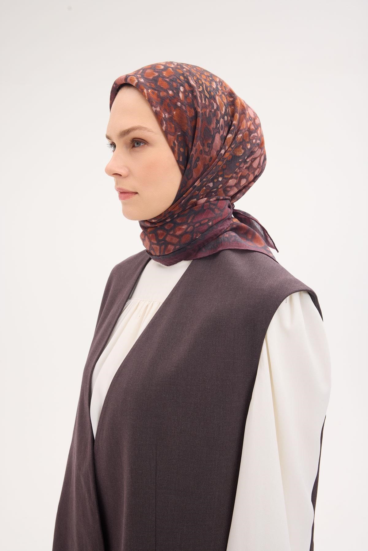 Tencel Monare Eşarp Taş Desen Bordo 90x90