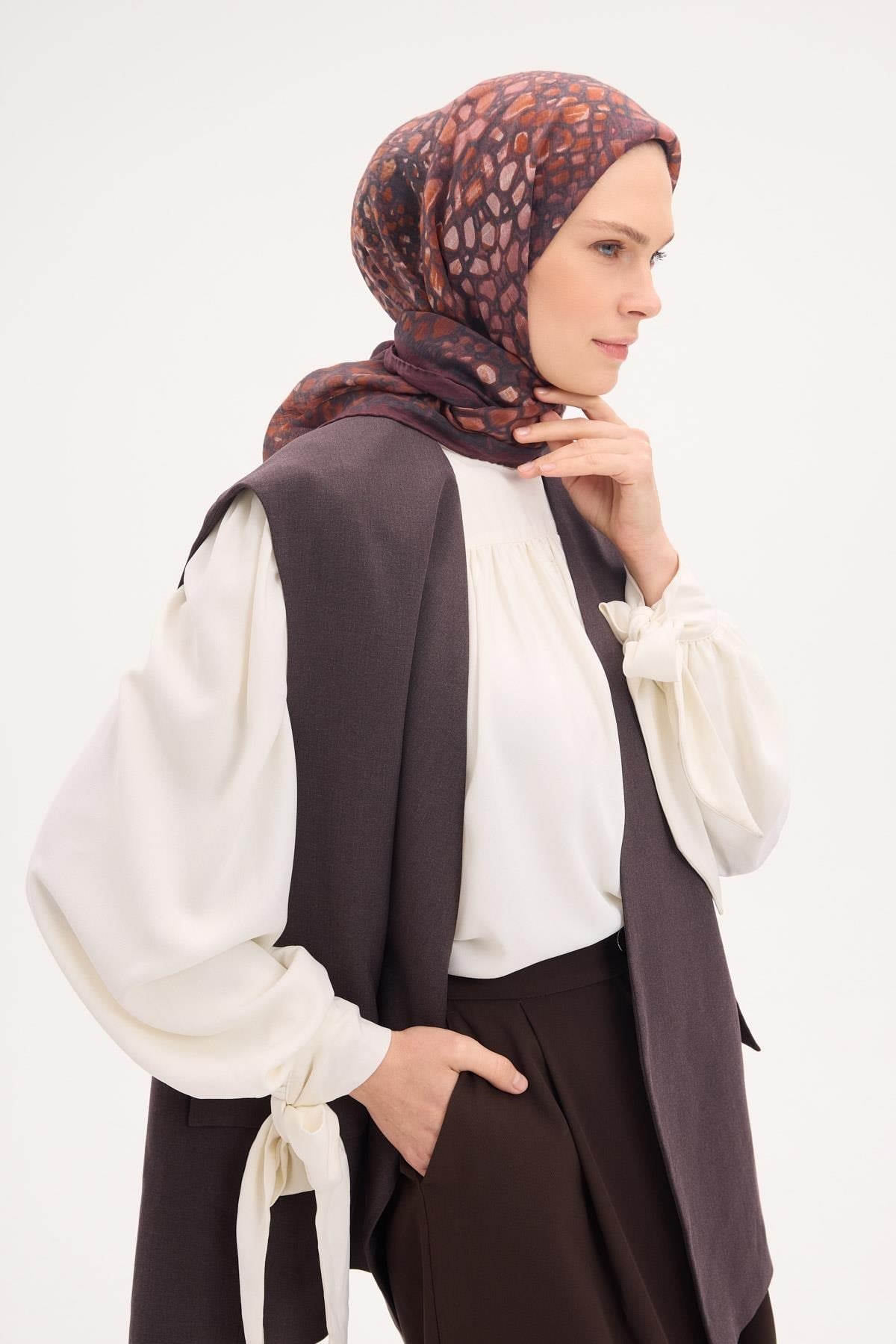 Tencel Monare Eşarp Taş Desen Bordo 90x90