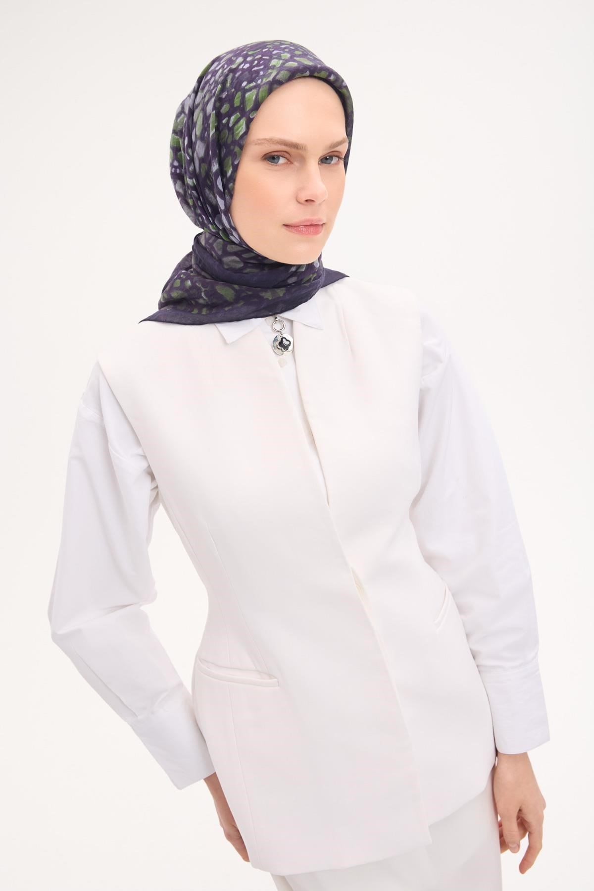 Tencel Monare Eşarp Taş Desen Koyu Mor 90x90
