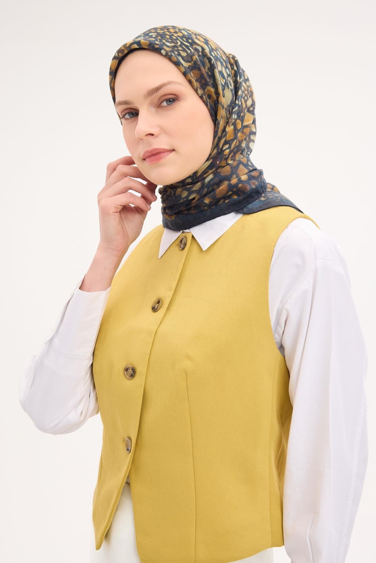 Tencel Monare Eşarp Taş Desen Lacivert 90x90