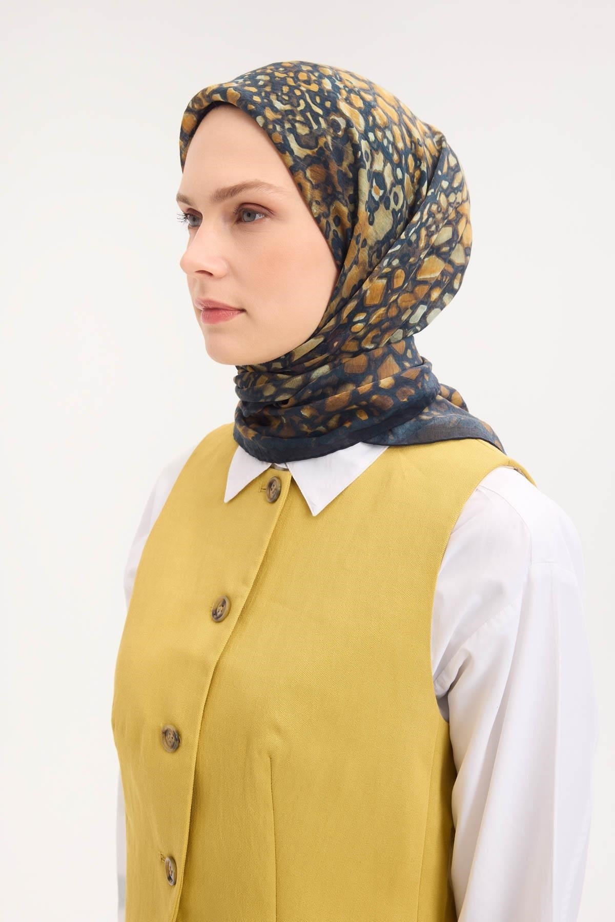 Tencel Monare Eşarp Taş Desen Lacivert 90x90