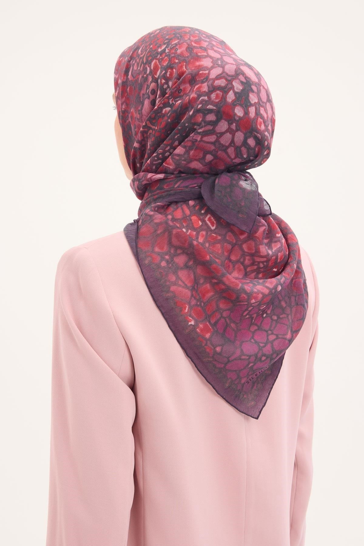 Tencel Monare Eşarp Taş Desen Mor 90x90