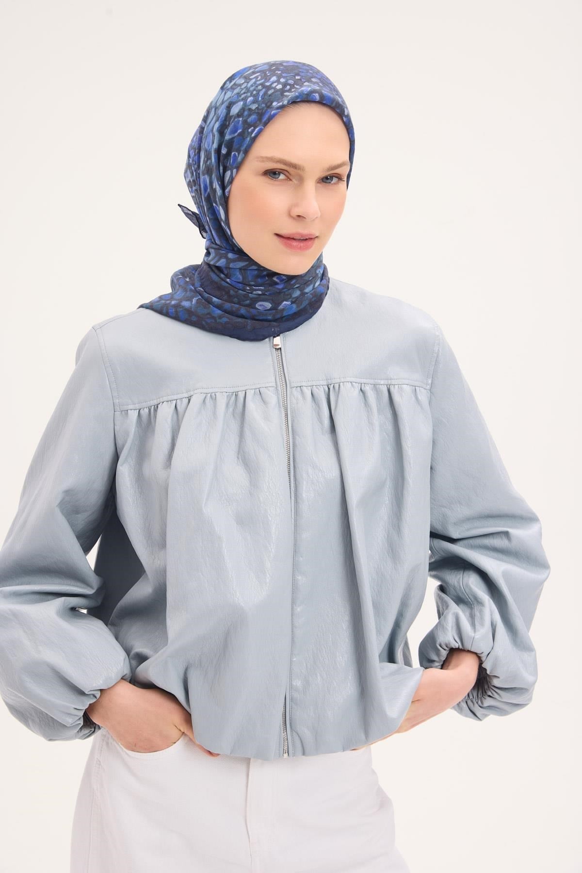 Tencel Monare Eşarp Taş Desen Morcivert 90x90