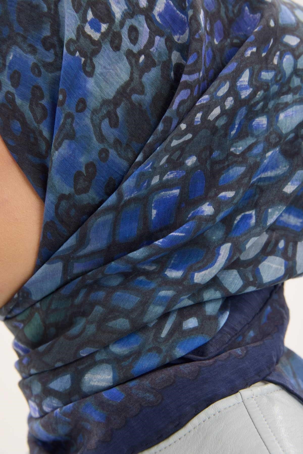 Tencel Monare Eşarp Taş Desen Morcivert 90x90