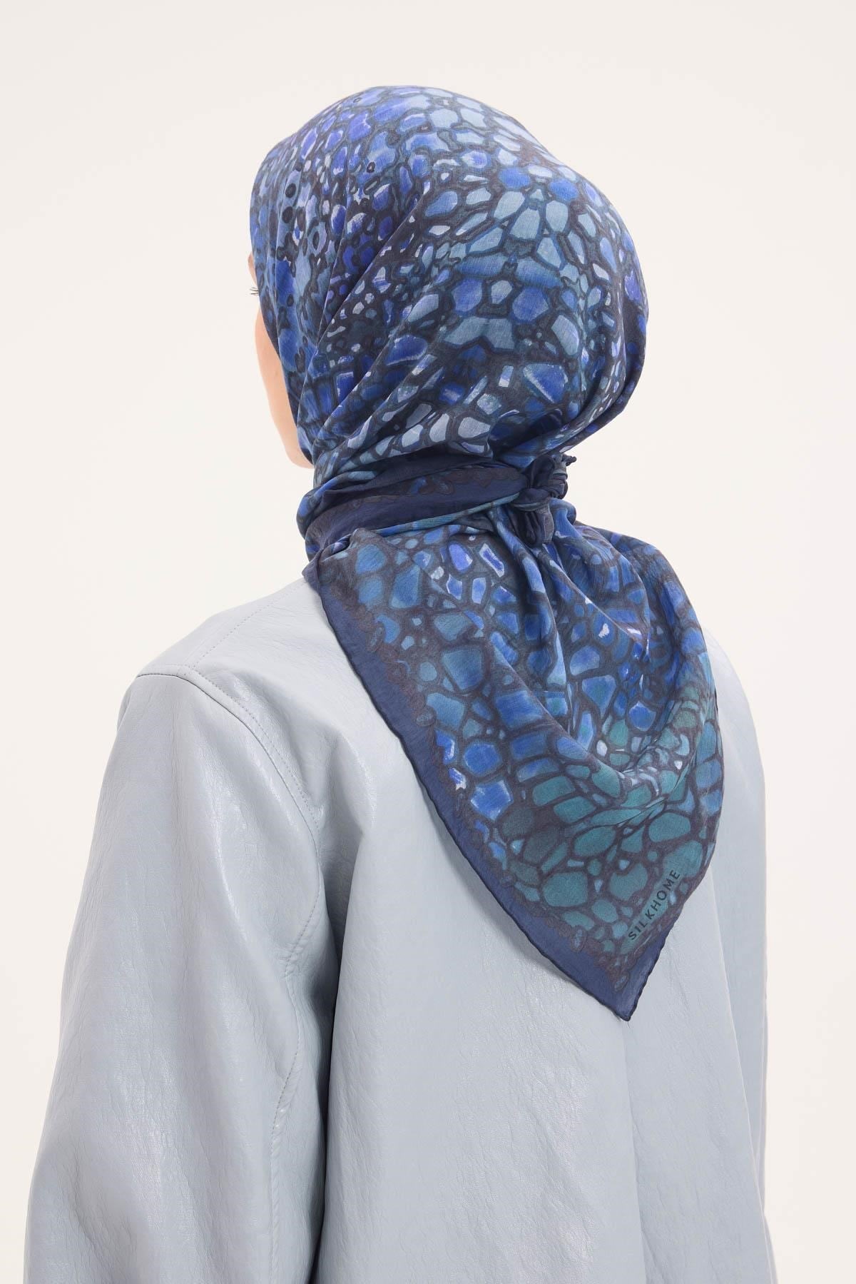 Tencel Monare Eşarp Taş Desen Morcivert 90x90