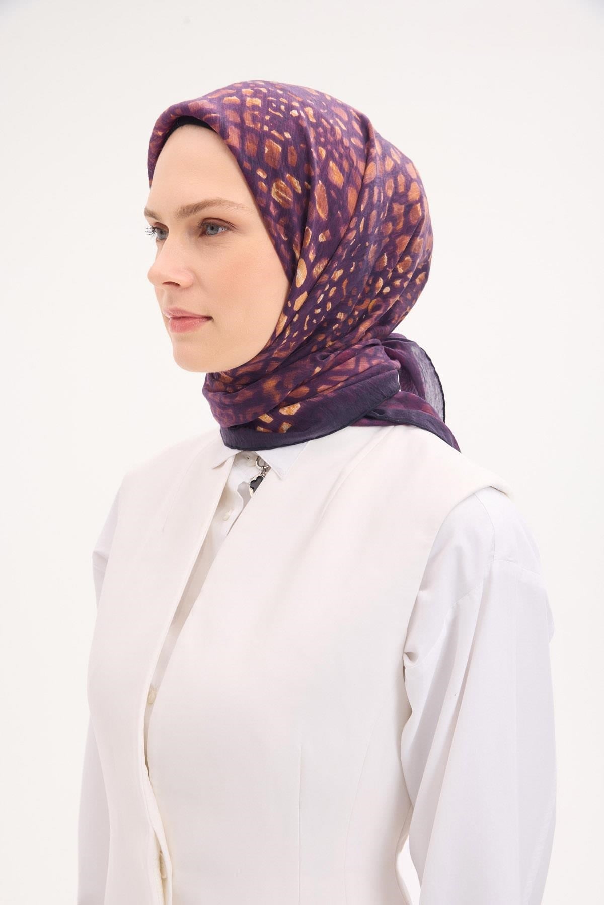 Tencel Monare Eşarp Taş Desen Pembe Mor 90x90