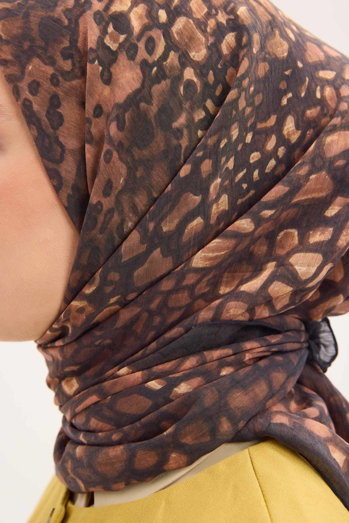 Tencel Monare Eşarp Taş Desen Yeşil Gri 90x90