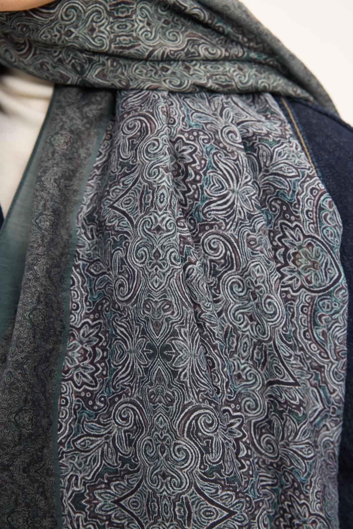Tencel Monare Şal Antrasit Etnik Desen 75x195