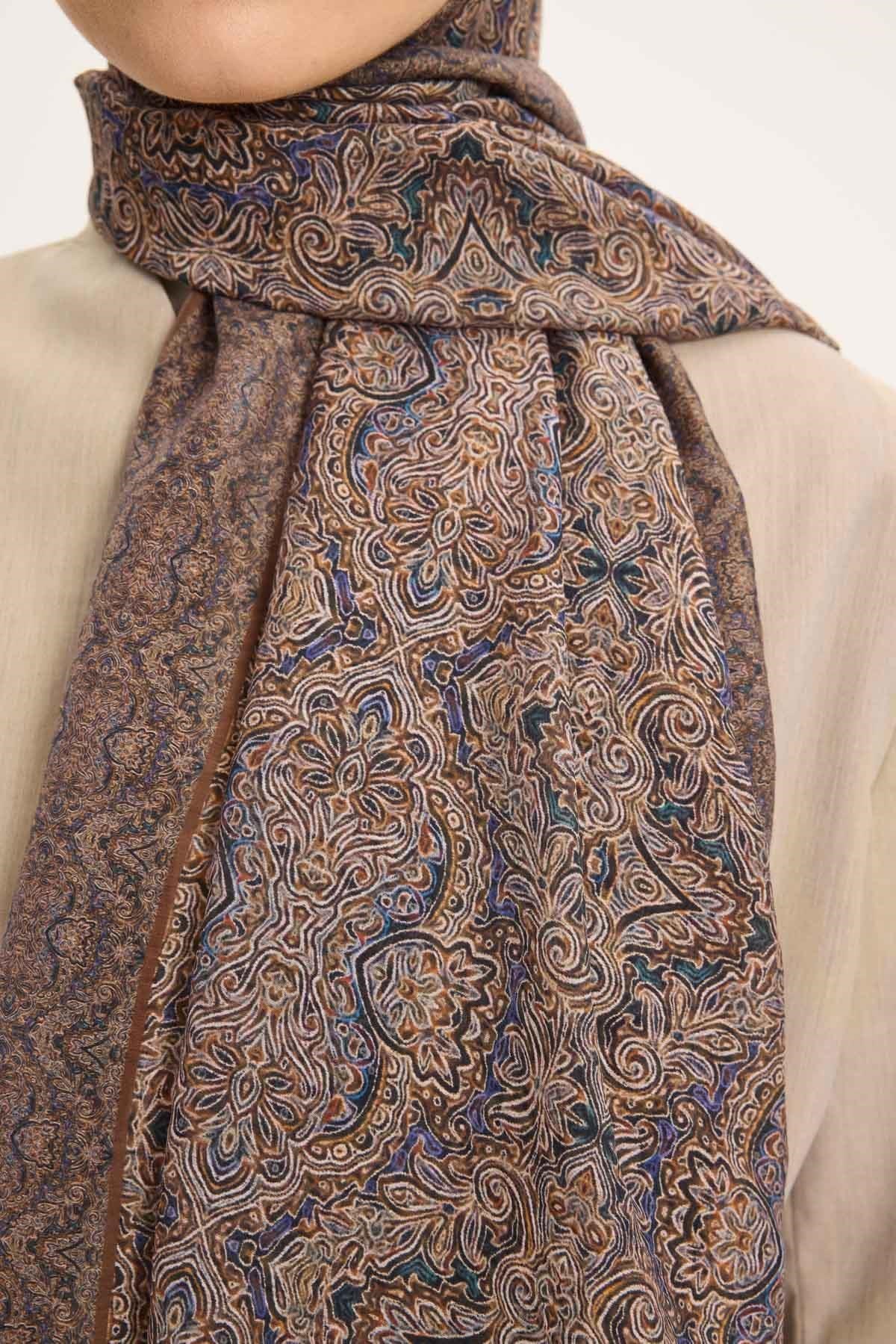 Tencel Monare Şal Çikolata Kahve Etnik Desen 75x195