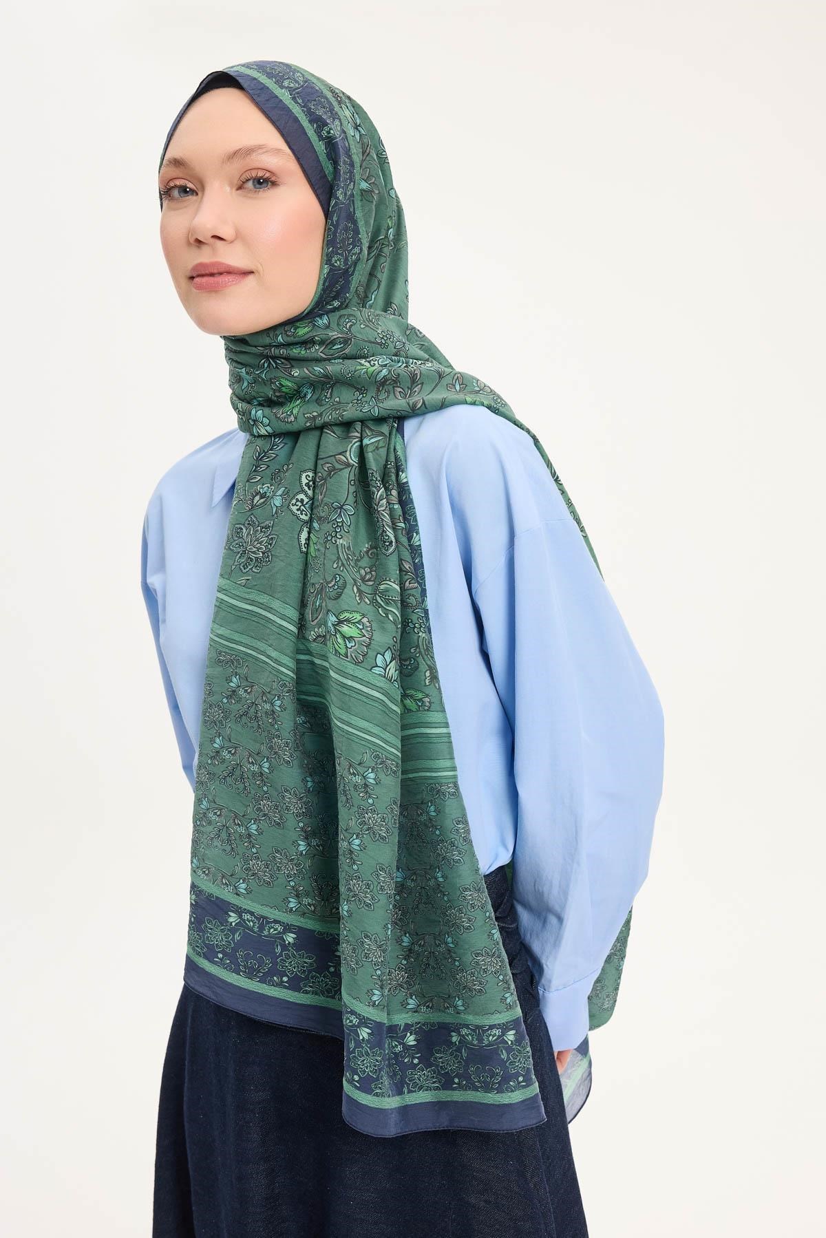 Tencel Monare Şal Koyu Mavi Çiçek Desen 75x195
