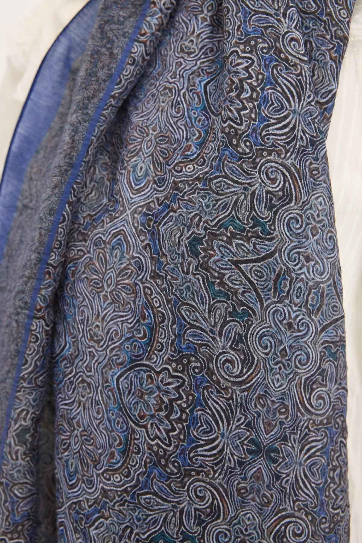 Tencel Monare Şal Koyu Mavi Etnik Desen 75x195