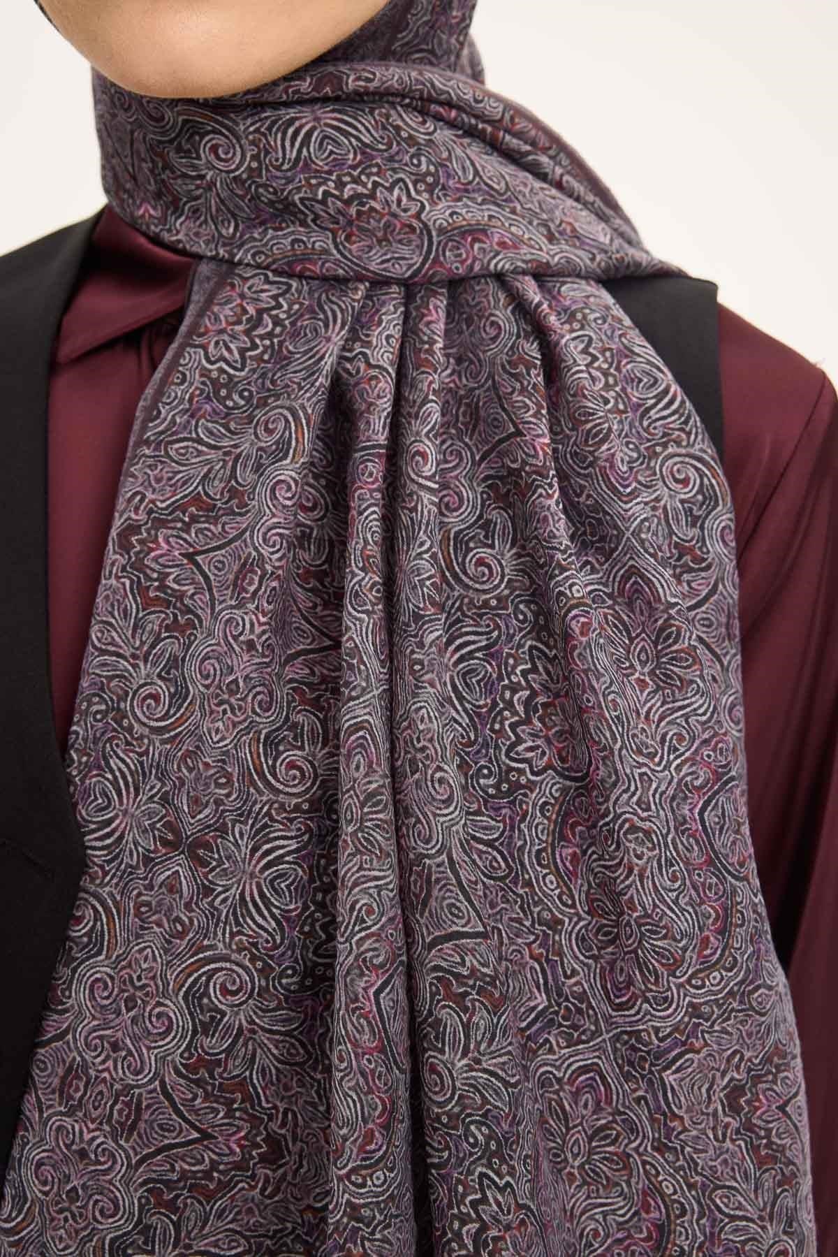 Tencel Monare Şal Koyu Mor Etnik Desen 75x195
