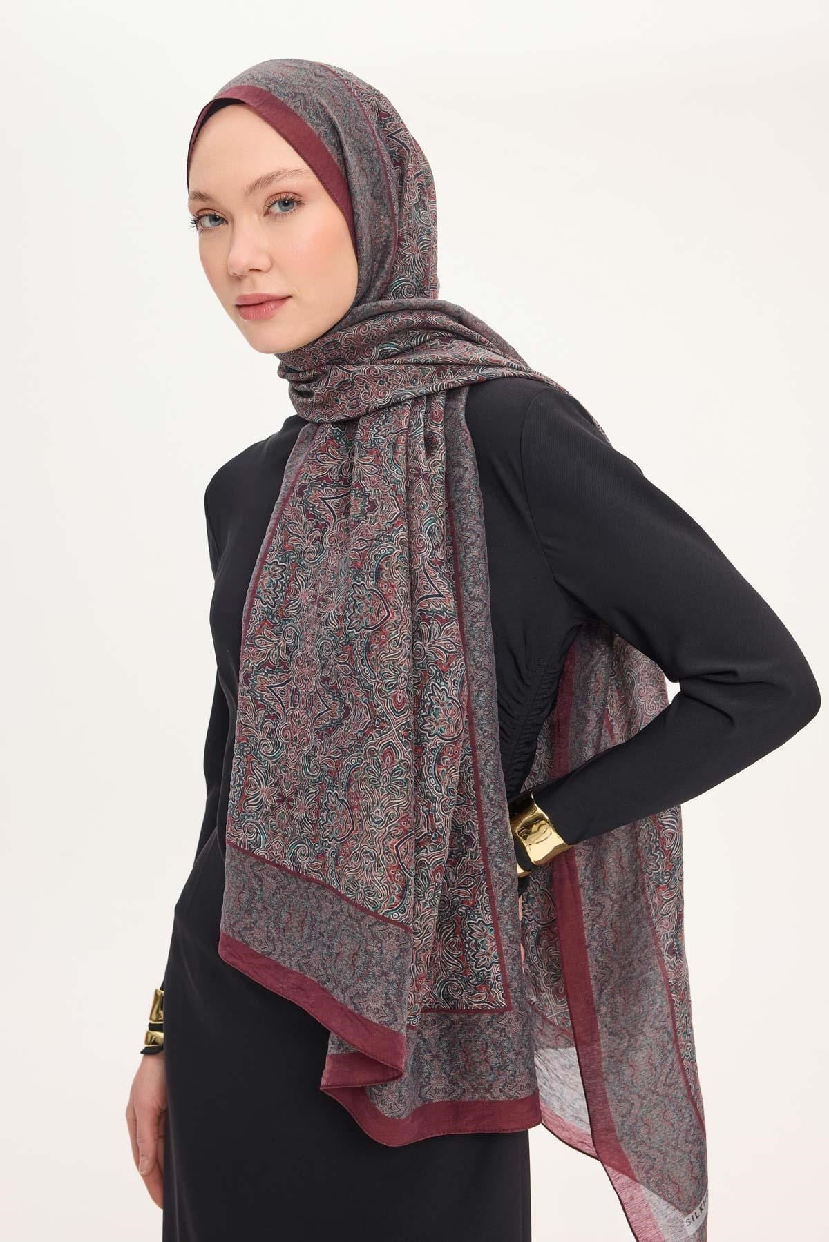 Tencel Monare Şal Koyu Yeşil Etnik Desen 75x195
