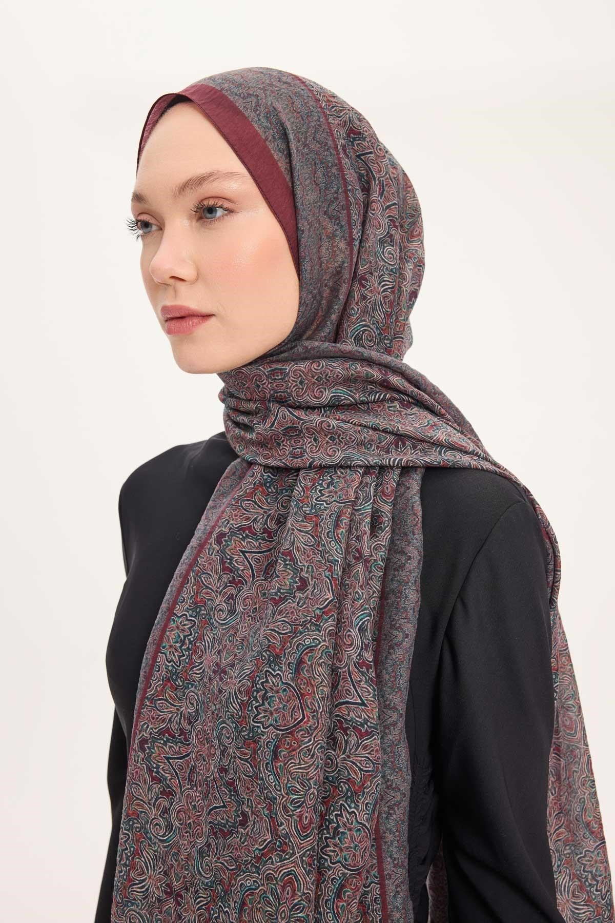 Tencel Monare Şal Koyu Yeşil Etnik Desen 75x195