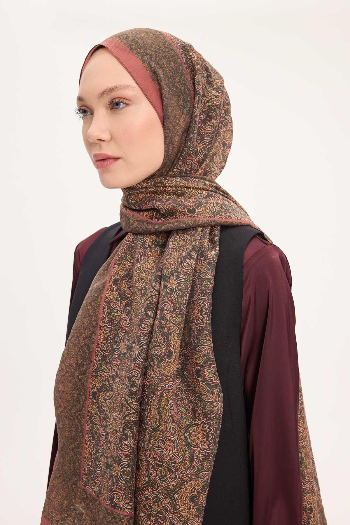 Tencel Monare Şal Soğan Kabuğu Rengi Etnik Desen 75x195