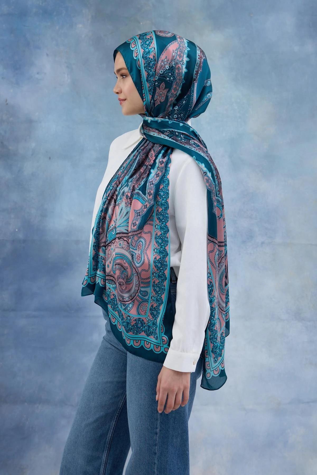 Turkuaz Hint Vual Şal - 5006-09