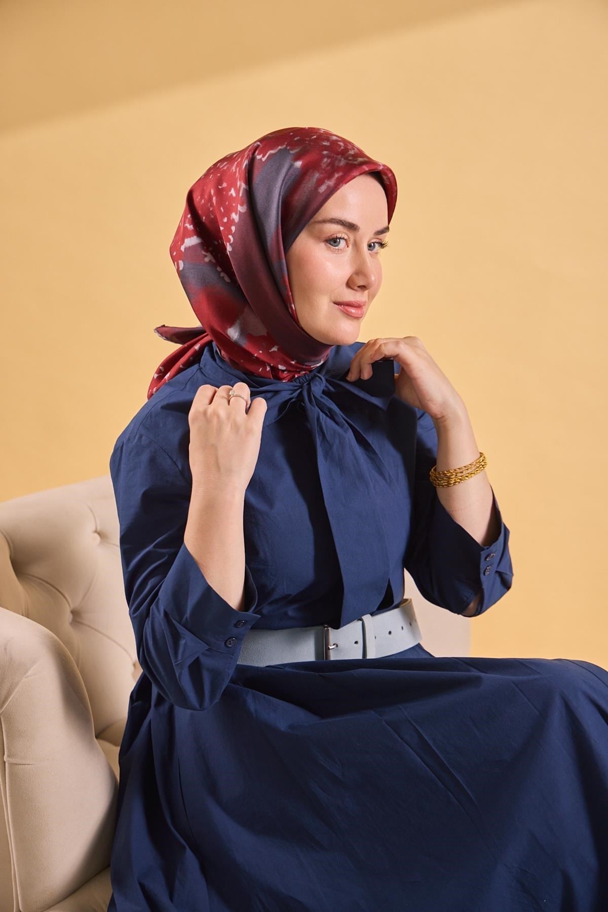 Twill İpek Bloom Eşarp Bordo 90x90