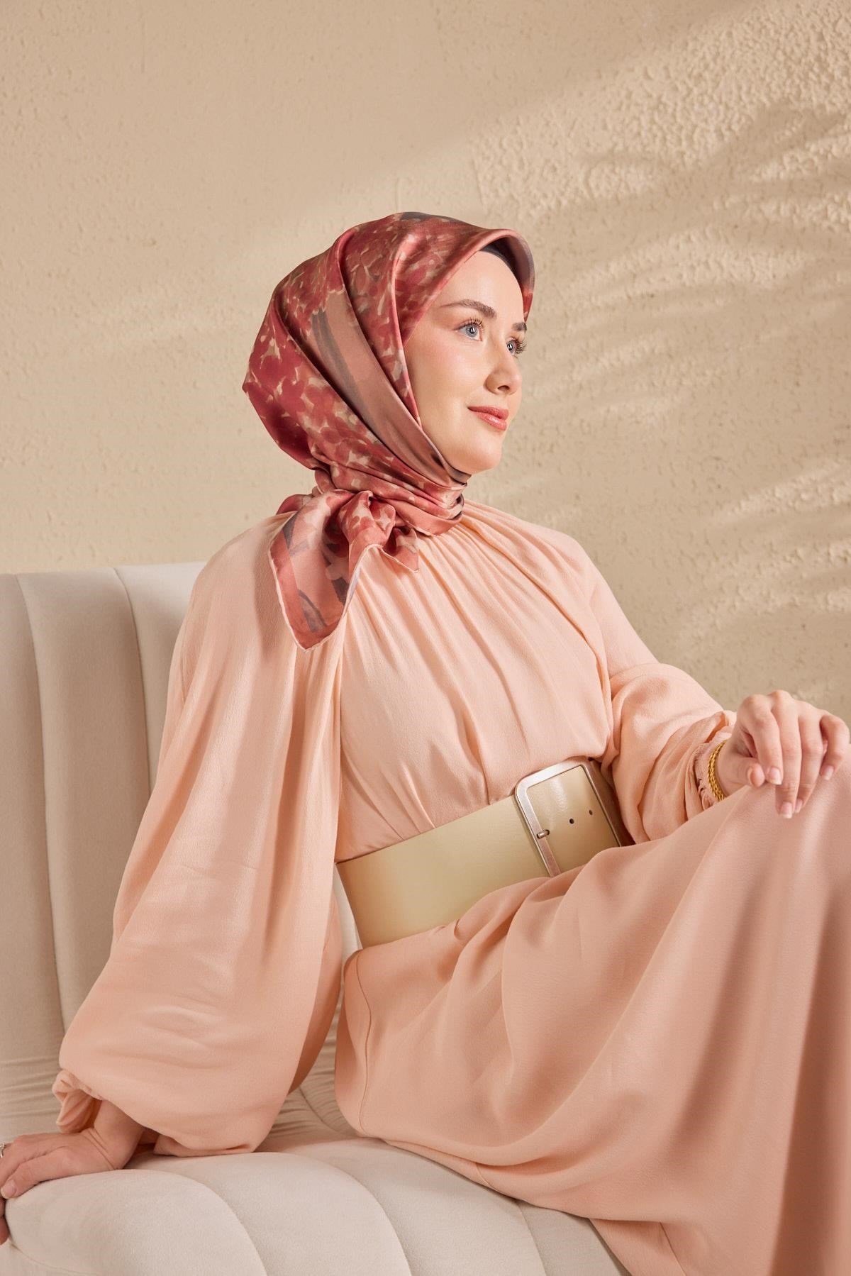 Twill İpek Bloom Eşarp Somon 90x90