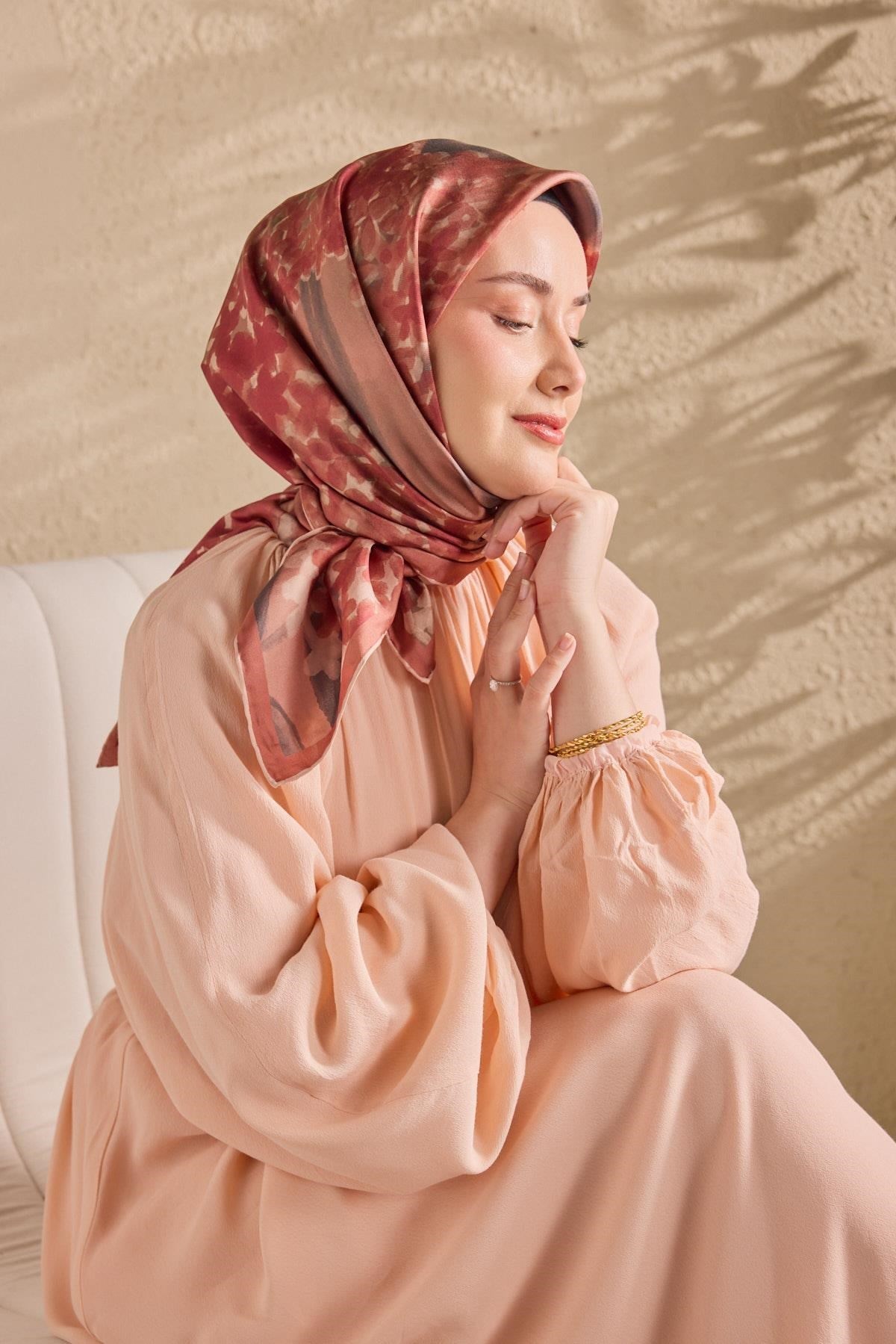 Twill İpek Bloom Eşarp Somon 90x90
