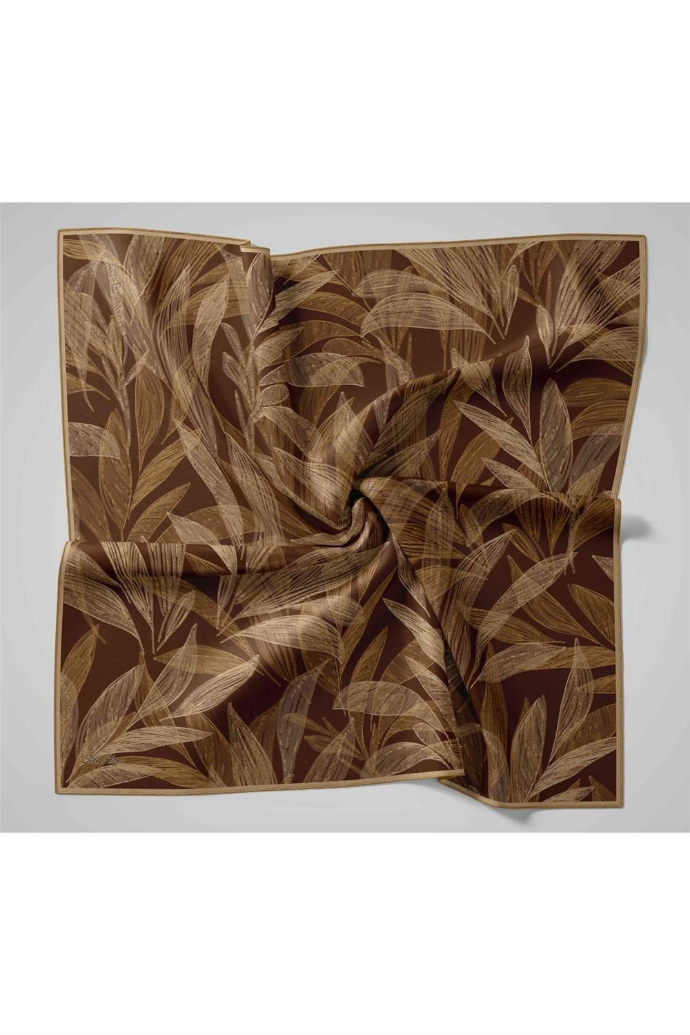 Twill İpek Eşarp Acı Kahve-Açık Gold Gold Geçişli Kaymaz Tok Duruşlu 90x90