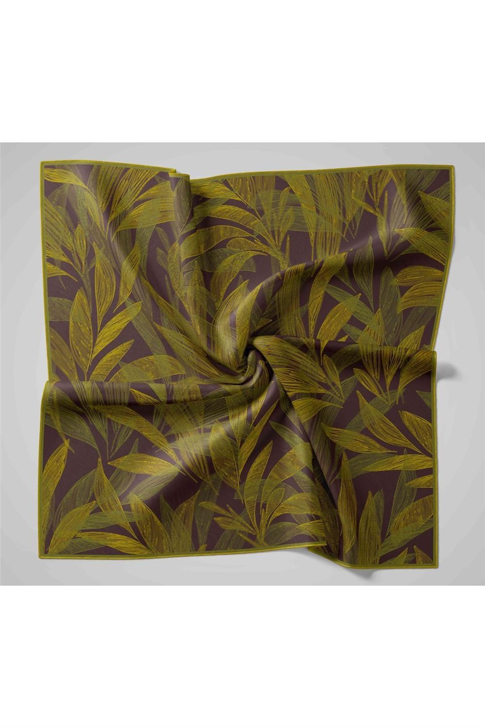 Twill İpek Eşarp Antrasit-Asit Yeşili Desenli Tok Duruşlu 90x90