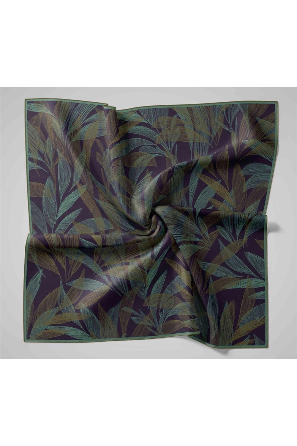 Twill İpek Eşarp Antrasit-Çağla Yeşili Desenli Tok Duruşlu 90x90