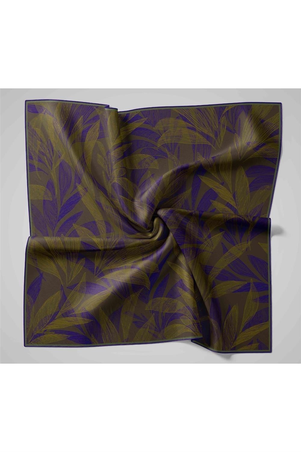 Twill İpek Eşarp Antrasit-Çivit Desenli Tok Duruşlu 90x90
